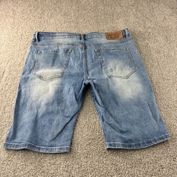 Grindhouse Denim Shorts Mens Size 40‎ Blue Distressed Ripped Floral Detail Y2K - Picture 10 of 11
